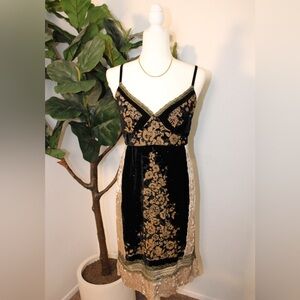 Taylor & Hyde Vintage Y2K Black Brown Gold Velvet Floral Midi Slip Dress